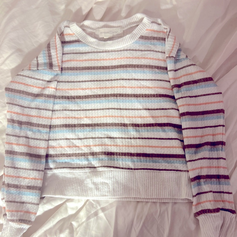 Treasure & Bond Kid’s Unisex Long Sleeve T-shirt Waffle texture Stripes Size M